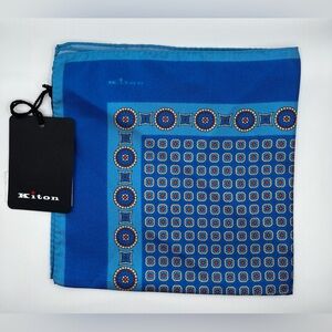 100% NWT KITON Silk Pocket Square Blue - Sky Blue. (15 X 15)